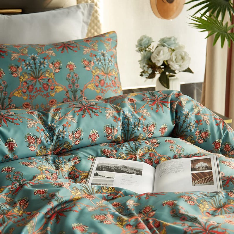 Cupocupa Duvet Cover Queen Size Set Boho Floral Pattern Queen Size Bed Vintage Soft Bedding Leaf Print Paisley Duvet Cover with Pillowcases - Image 5